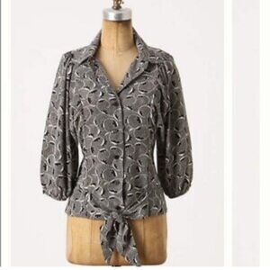 New Anthropologie Maple Silk Vintage Aurenia Balloon Sleeve Tie Front Top 10